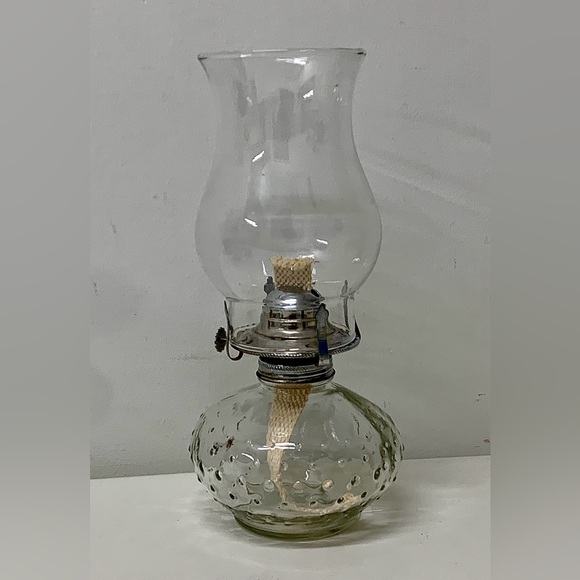 Mid Century Vintage Clear Glass Hobnail Oil Gas Lamp Lantern - Picture 3 of 16